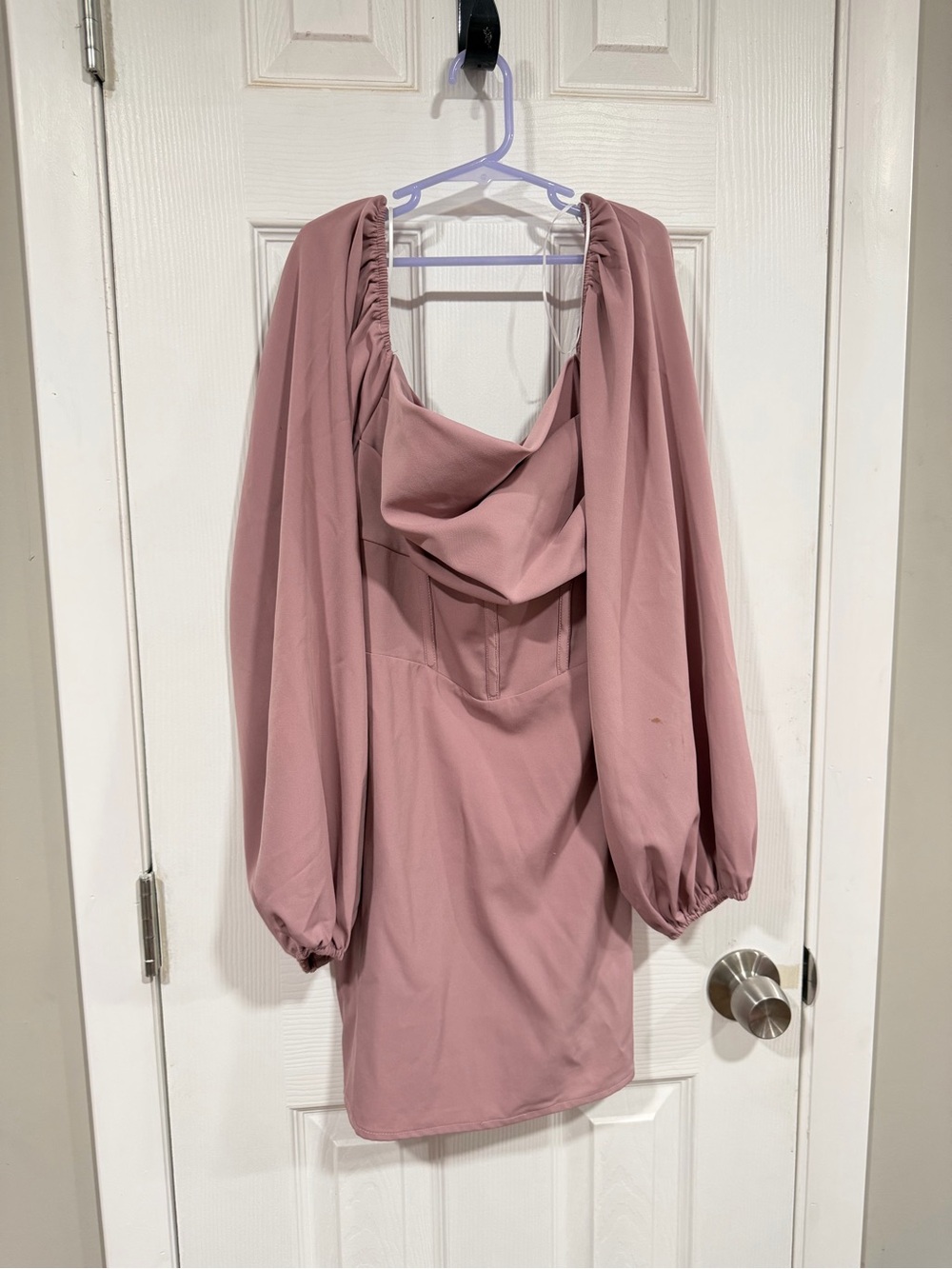 Dusty Rose Draped Neck Puff-Sleeve Mini Dress - Princess Polly